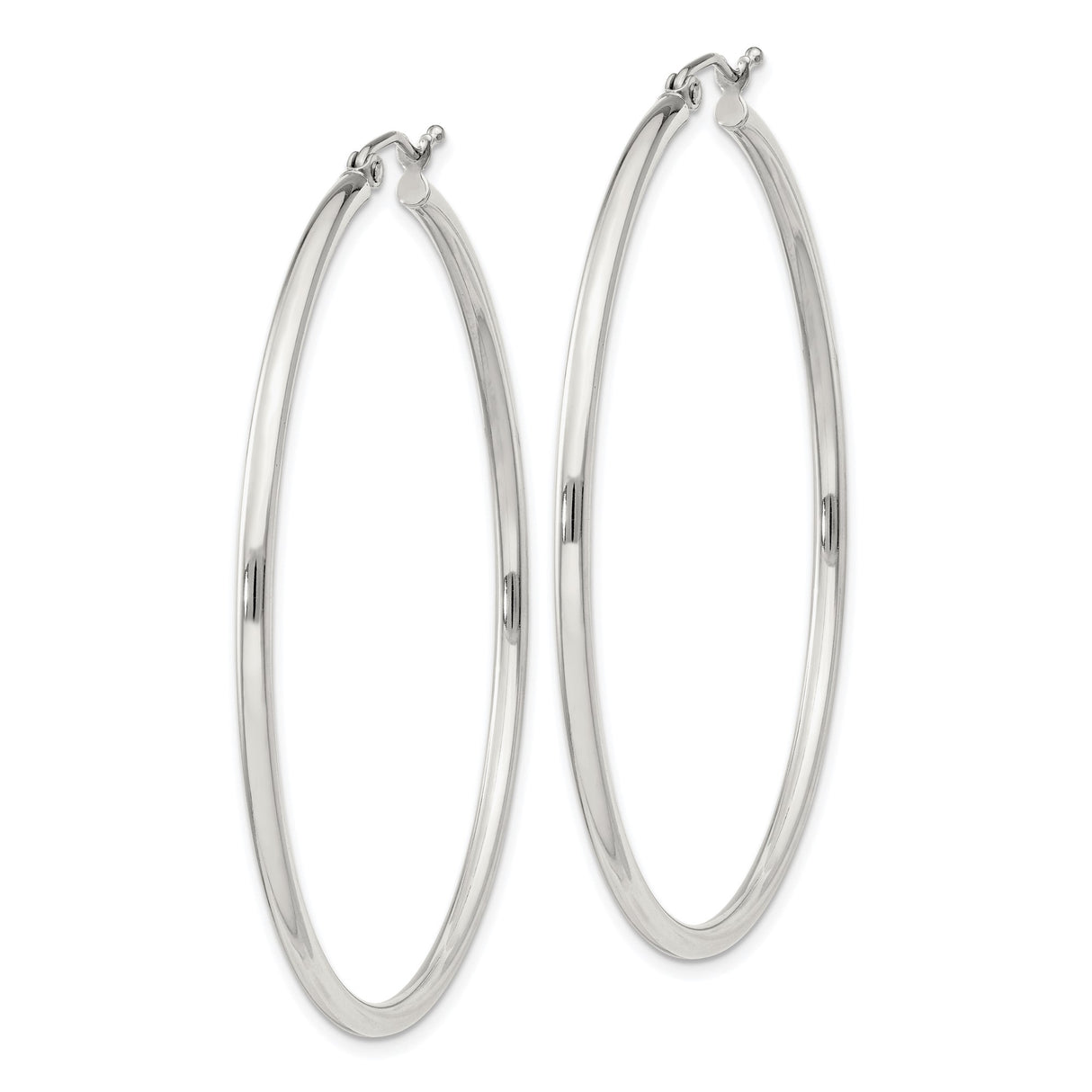Sterling Silver Hoop Earrings, Large Smooth Round Design with Latch Back Closure for Women