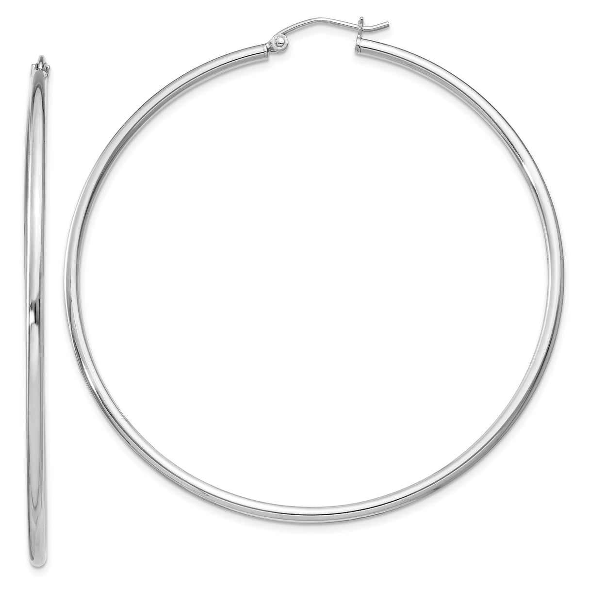 Sterling Silver Large Hoop Earrings with Polished Finish, Classic Round Tube Design for Women