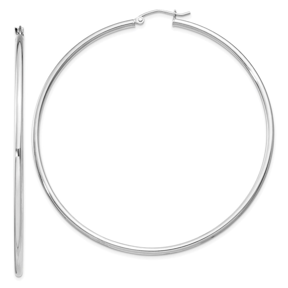 Sterling Silver Large Hoop Earrings, Lightweight Polished Round Design with Secure Clasp