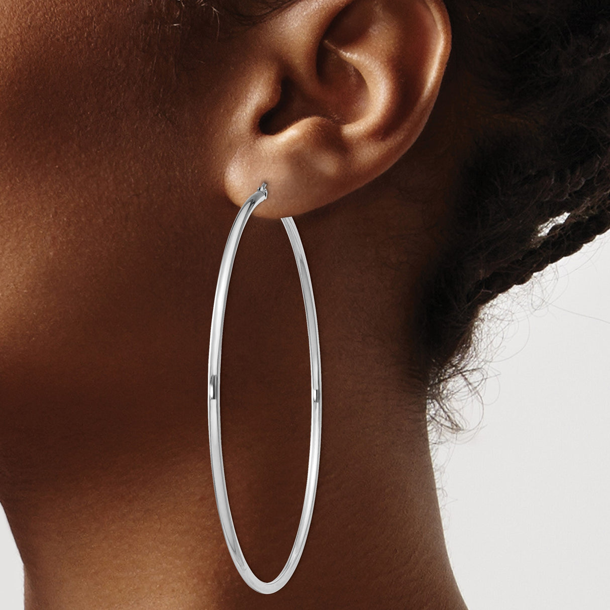 Sterling Silver Hoop Earrings, Large Lightweight Round Tube Design, Polished Finish for Women