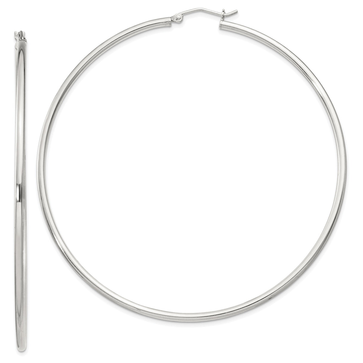Sterling Silver Hoop Earrings, Large Round Lightweight Polished Hoops for Women