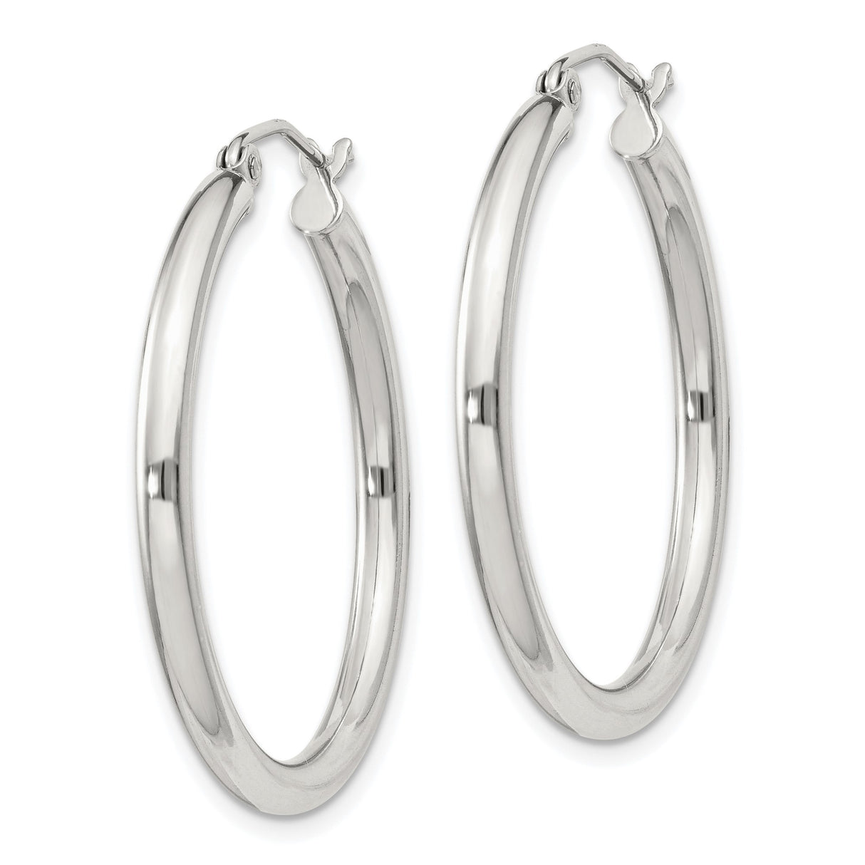 Sterling Silver Hoop Earrings, Smooth Polished Finish, Classic Round Design, Latch Back Closure