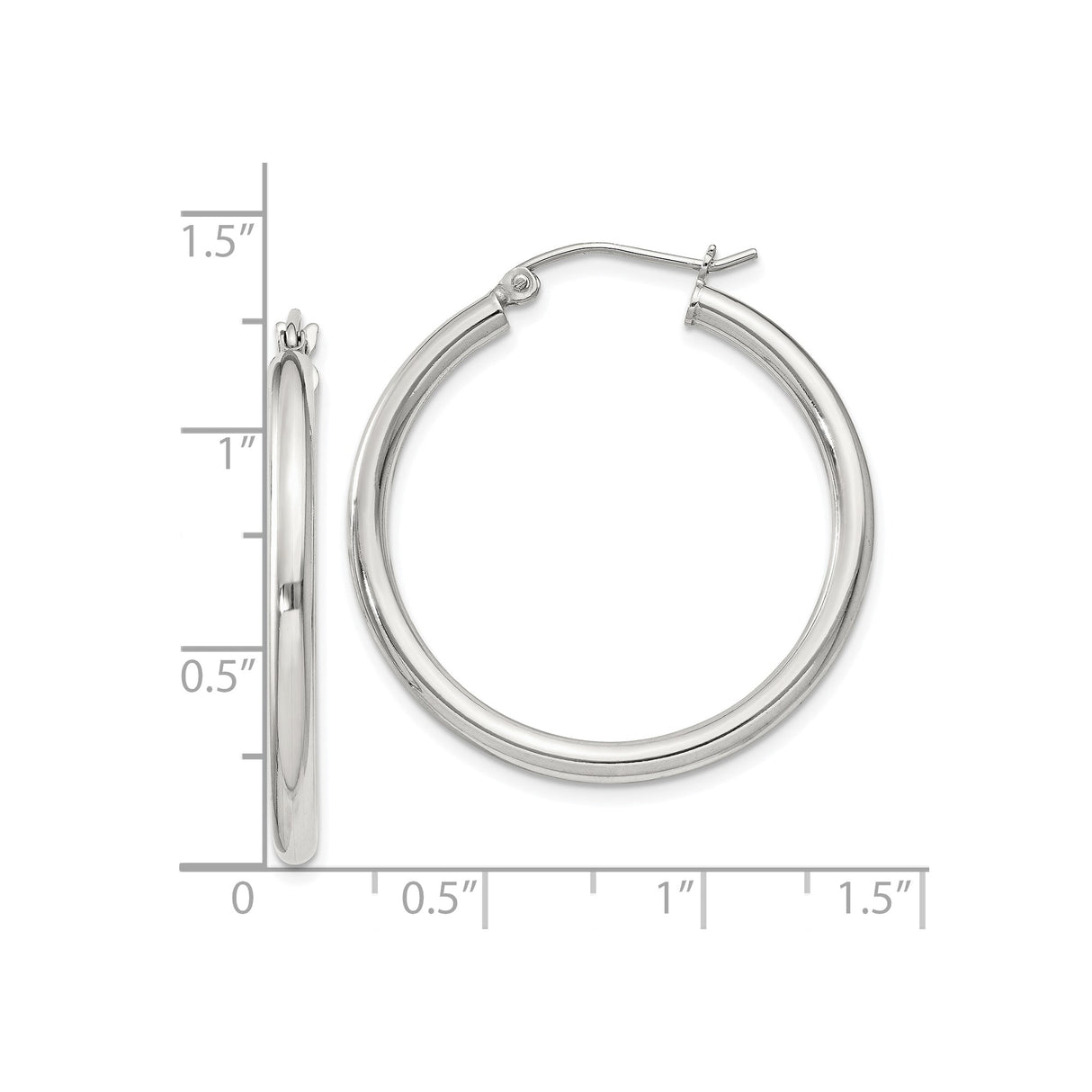 Sterling Silver Hoop Earrings, Smooth Polished Finish, Classic Round Design, Latch Back Closure