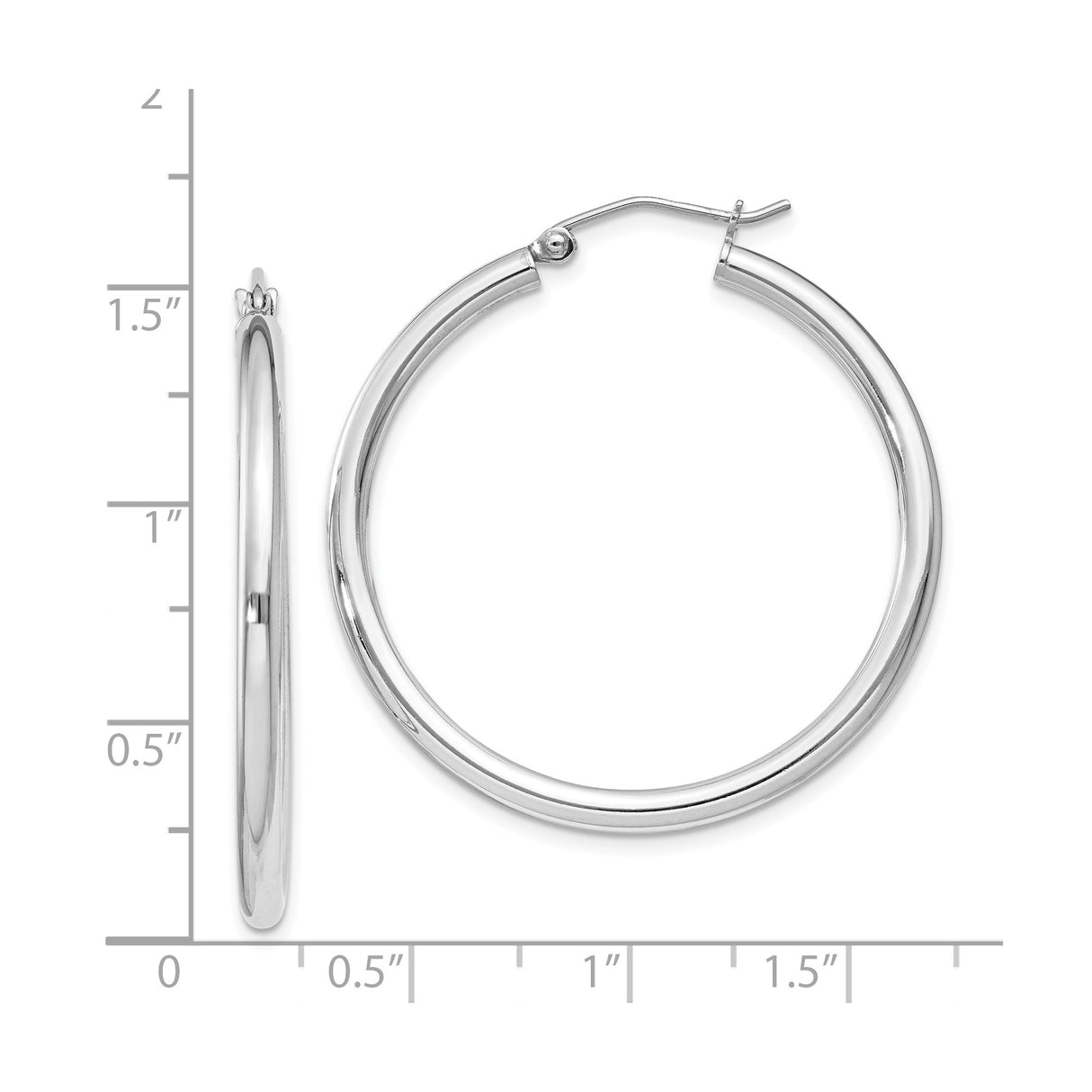 Sterling Silver Hoop Earrings, Medium Polished Round with Latch-Back Closure, Minimalist Style