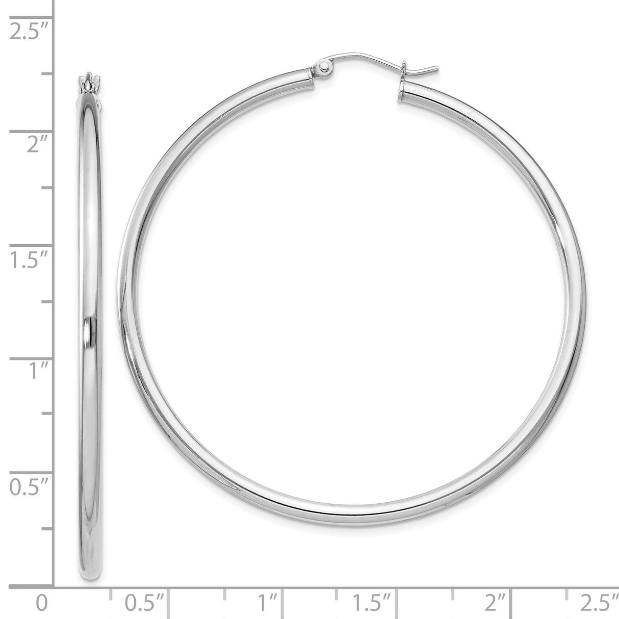 Sterling Silver Hoop Earrings, Rhodium Plated Lightweight Round Tube Design for Women