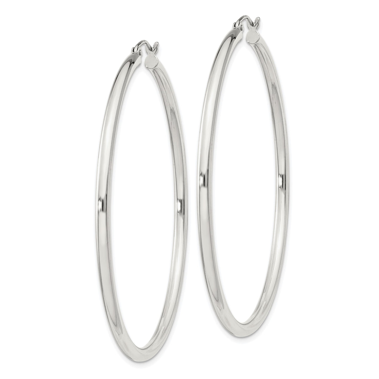 Sterling Silver Hoop Earrings, Large Polished Minimalist Round Hoops for Women