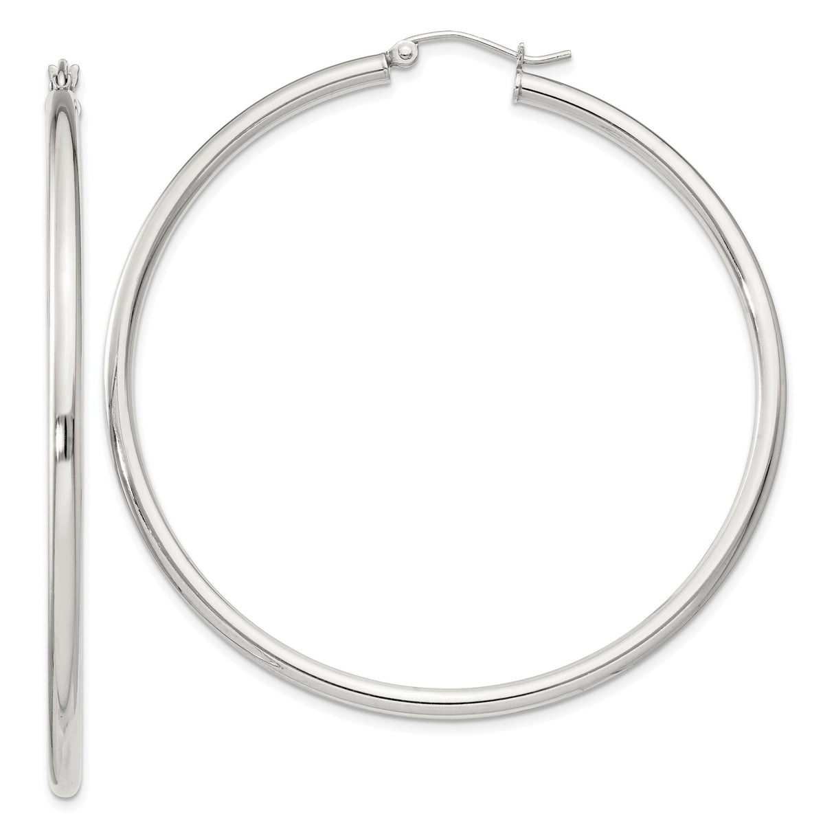 Sterling Silver Hoop Earrings, Large Polished Minimalist Round Hoops for Women