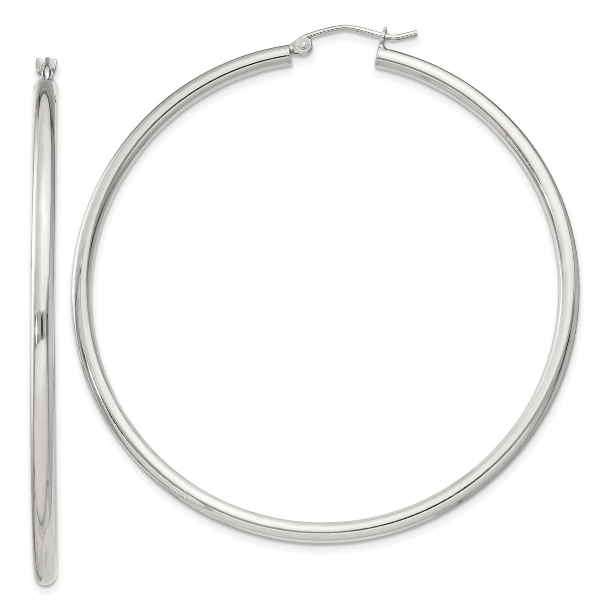 Sterling Silver Large Hoop Earrings, Classic Polished Round Design for Women