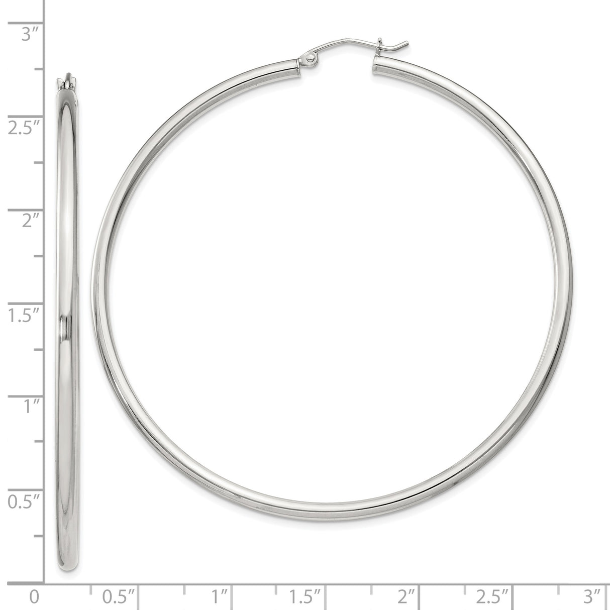 Sterling Silver Hoop Earrings, Large Polished Round Design with Hinged Closure for Women