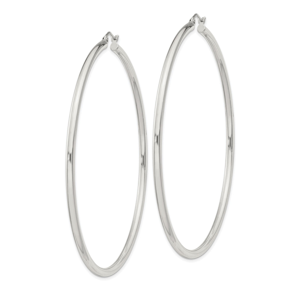 Sterling Silver Hoop Earrings, Large Minimalist Polished Round Design for Women