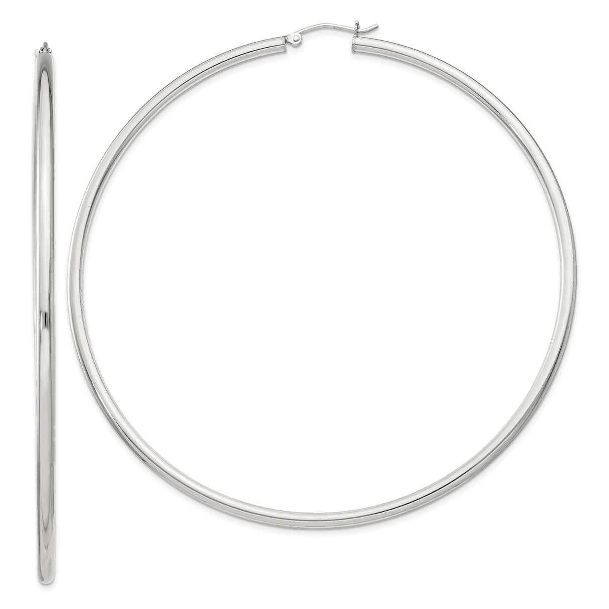 Sterling Silver Hoop Earrings, Large Minimalist Polished Round Hoops for Women