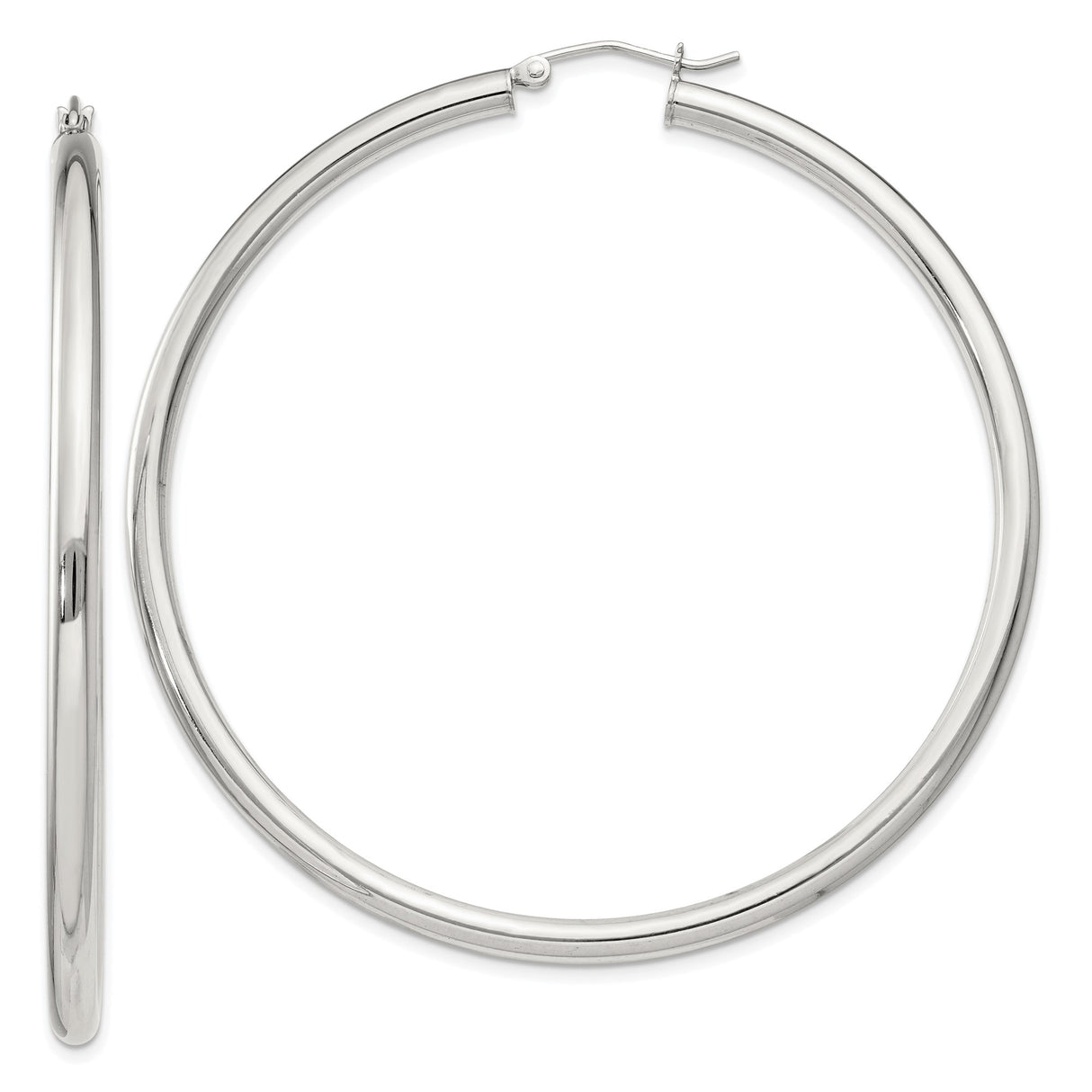 Sterling Silver Hoop Earrings, Classic Round Lightweight Design, High Polish Finish