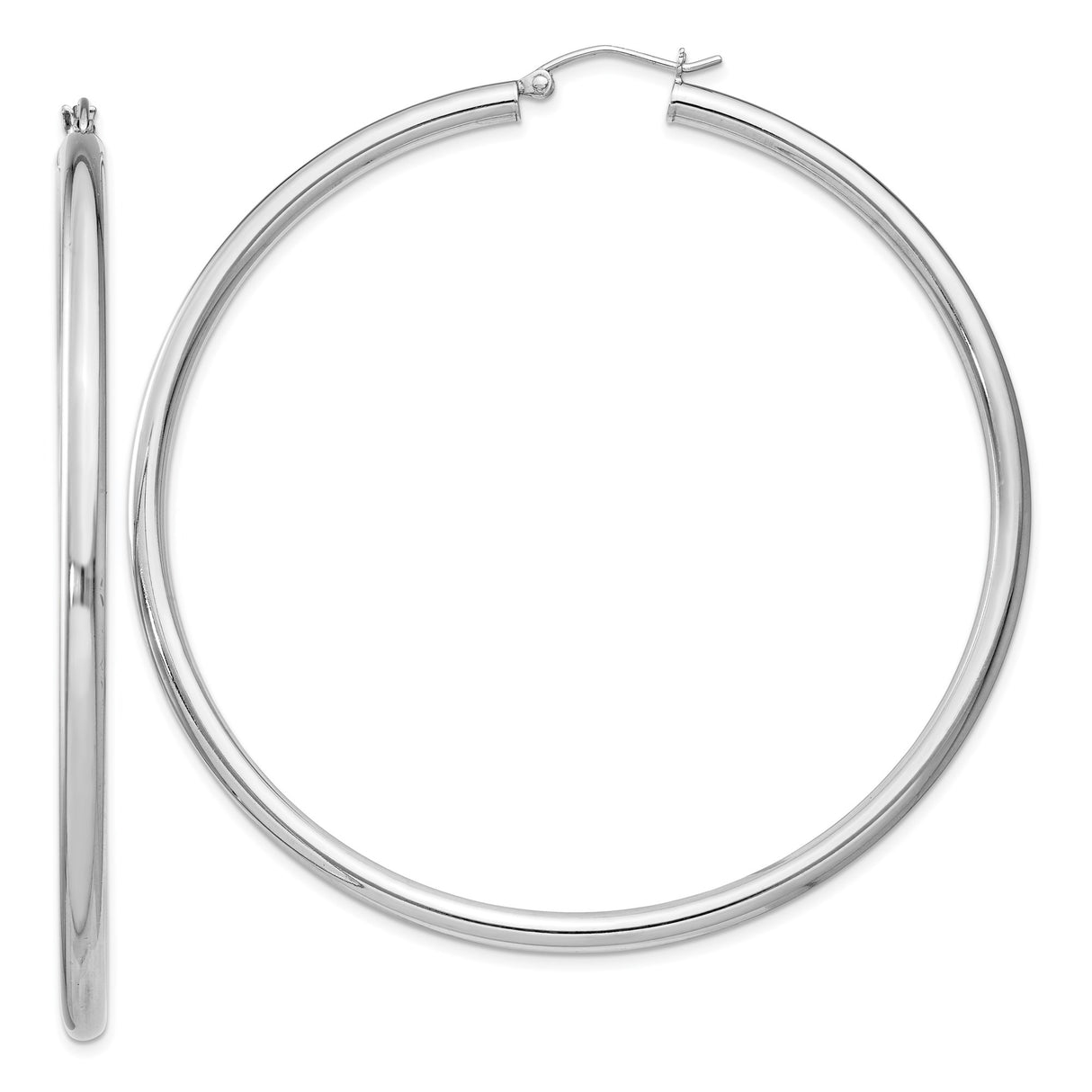Sterling Silver Hoop Earrings, Large Polished Tube Design, Lightweight Modern Style for Women