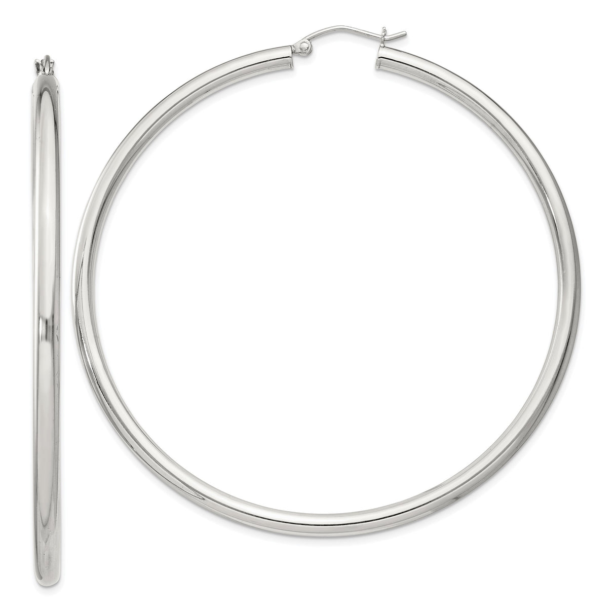 Sterling Silver Hoop Earrings, Large Polished Minimalist Design for Women