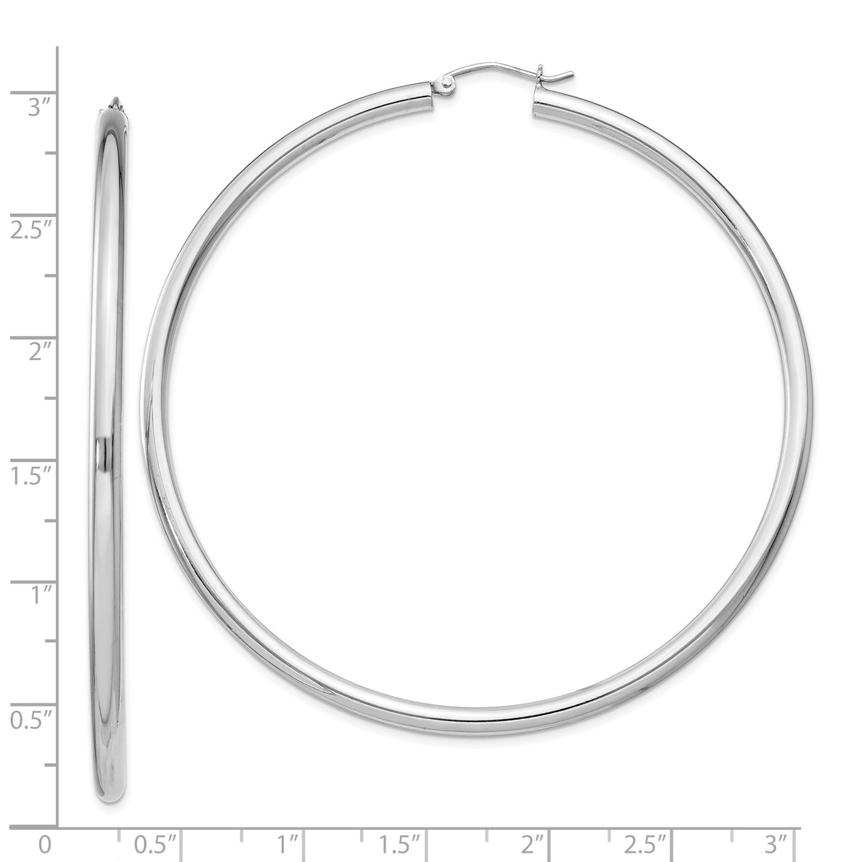 Sterling Silver Hoop Earrings, Large Round Tube with Polished Finish, Minimalist Modern Style