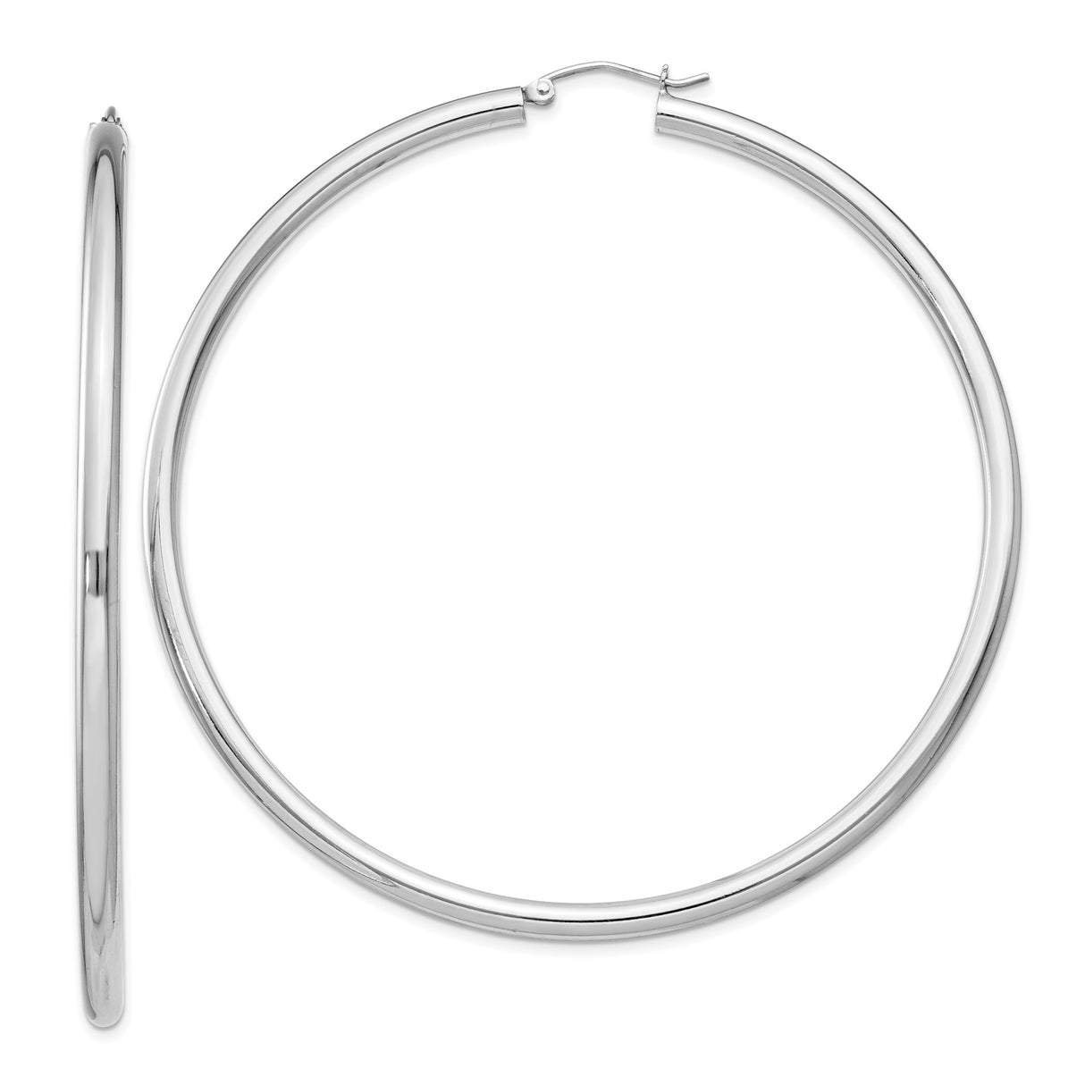 Sterling Silver Hoop Earrings, Large Round Tube with Polished Finish, Minimalist Modern Style