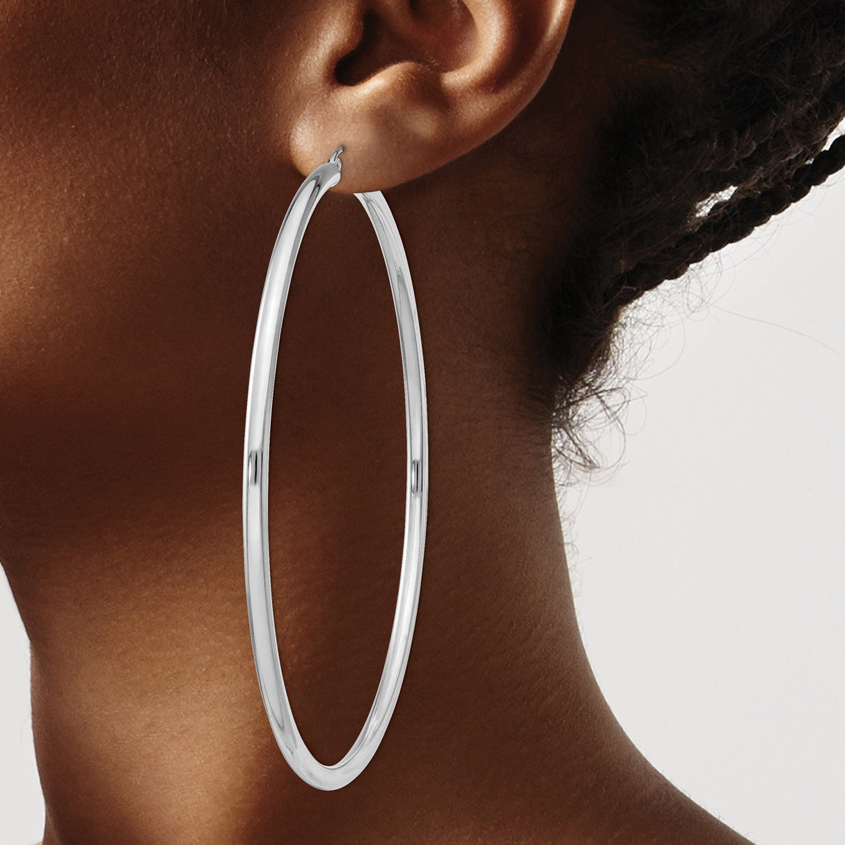 Sterling Silver Hoop Earrings, Large Polished Round Tube, Minimalist Modern Design for Women