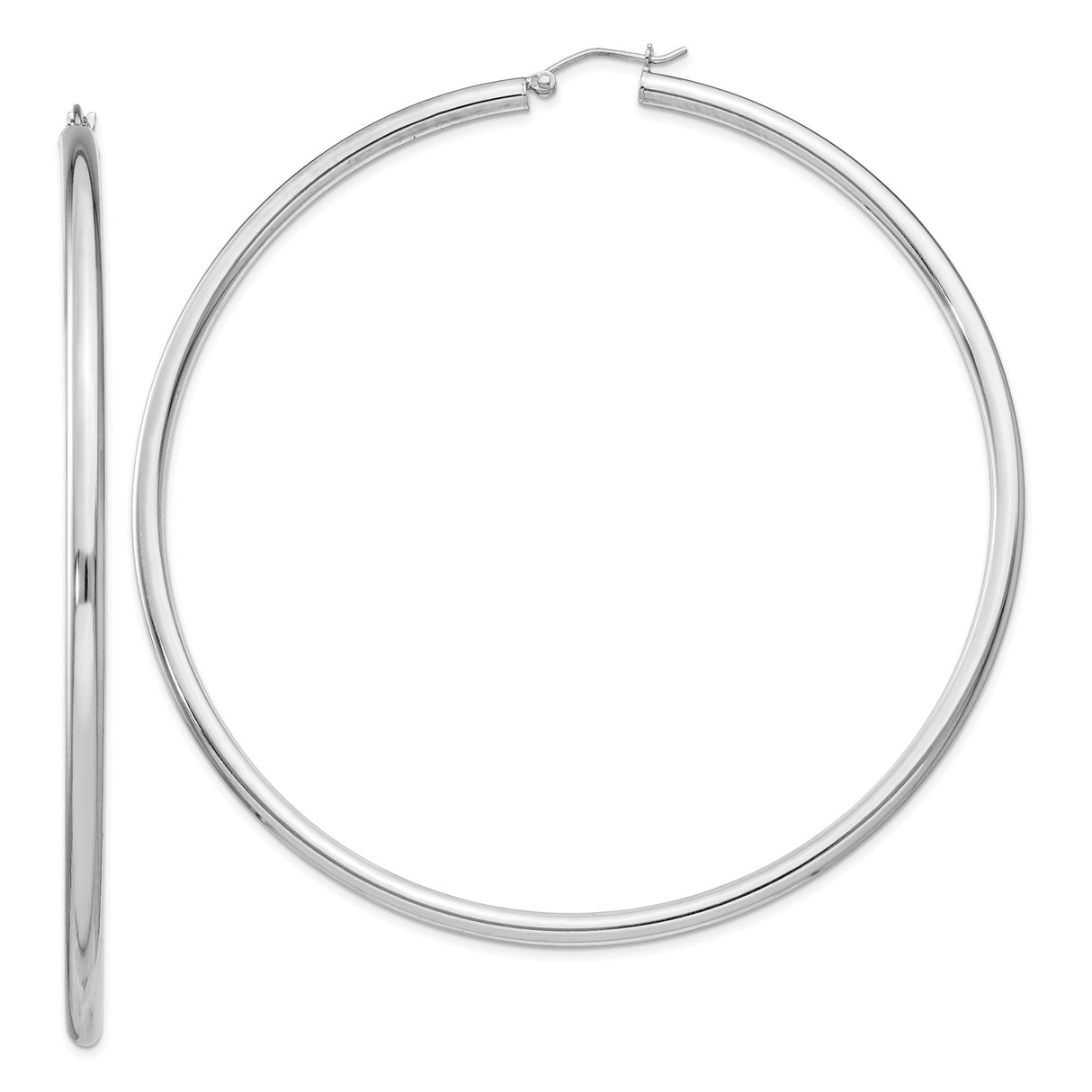 Sterling Silver Hoop Earrings, Large Polished Round Tube, Minimalist Modern Design for Women