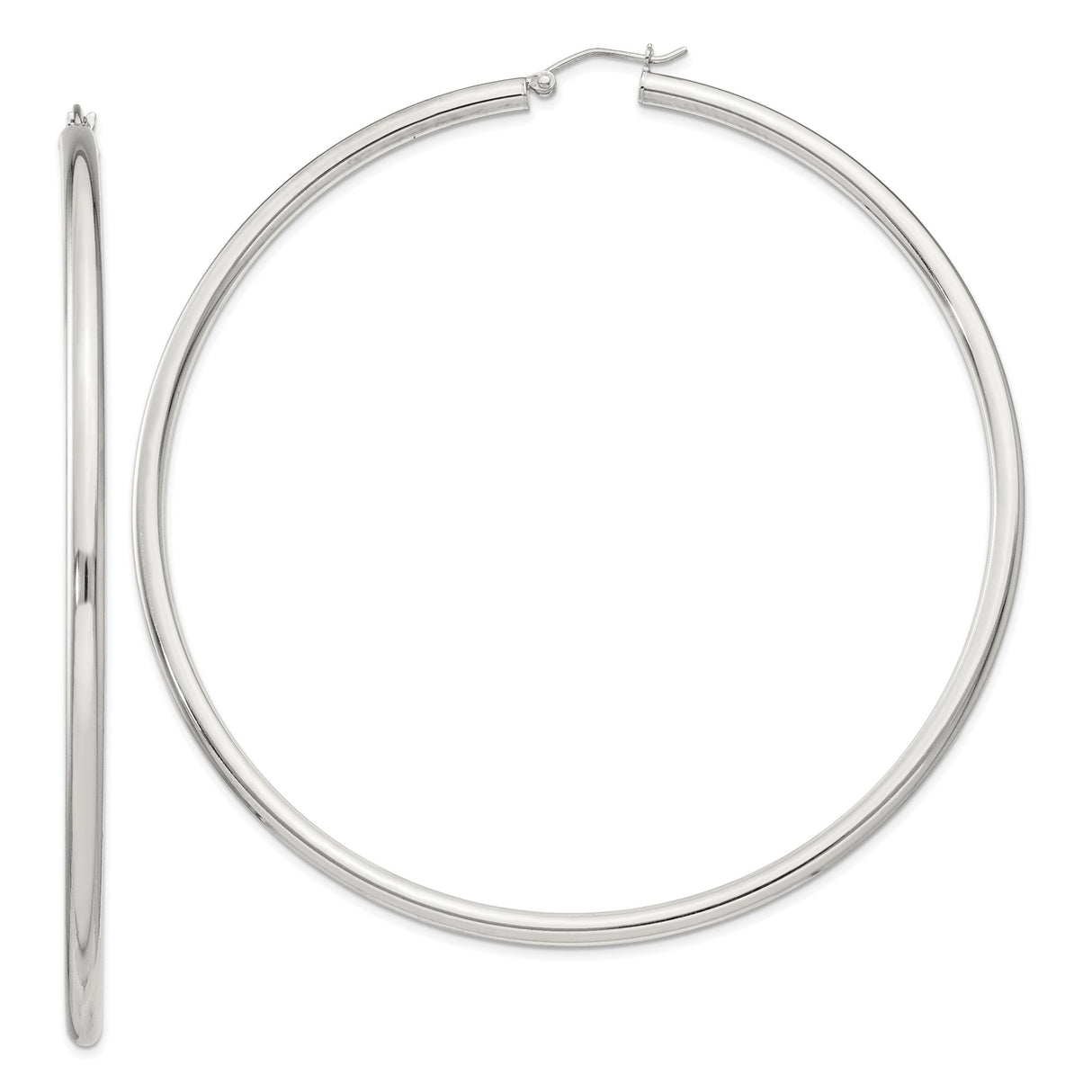 Sterling Silver Hoop Earrings, Large Round Polished Hoops, Minimalist Classic Design for Women