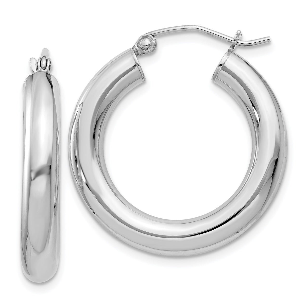 Sterling Silver Hoop Earrings, Medium Round Polished Hoops with Minimalist Design for Women
