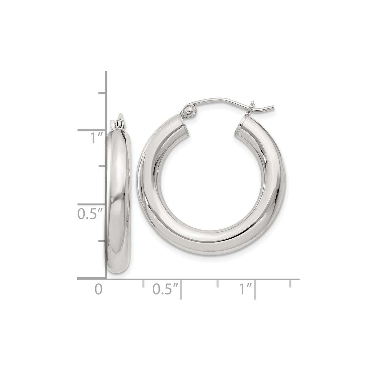 Sterling Silver Hoop Earrings, Classic Medium Round Lightweight Design for Women