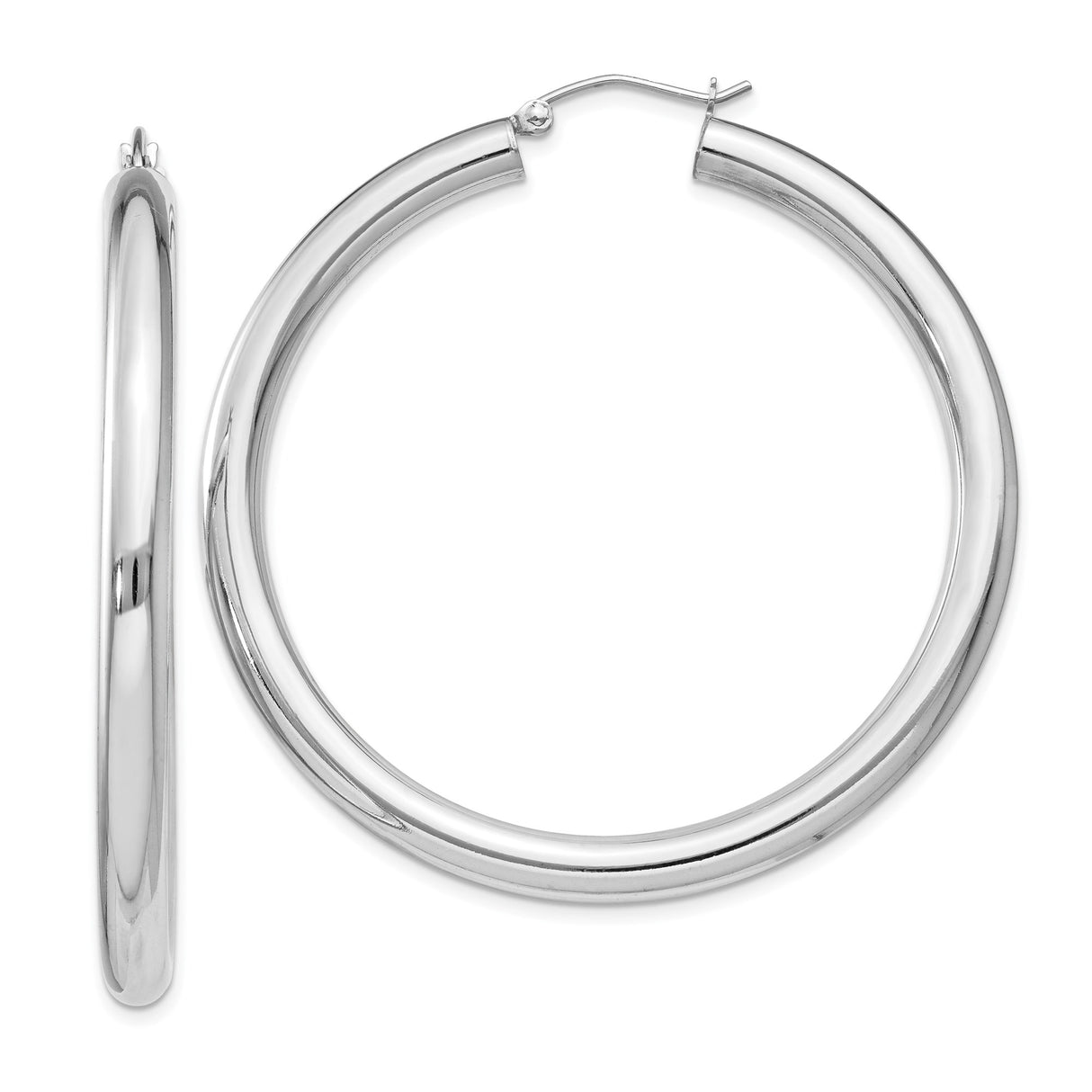 Sterling Silver Hoop Earrings, Large Polished Round Lightweight Design for Women