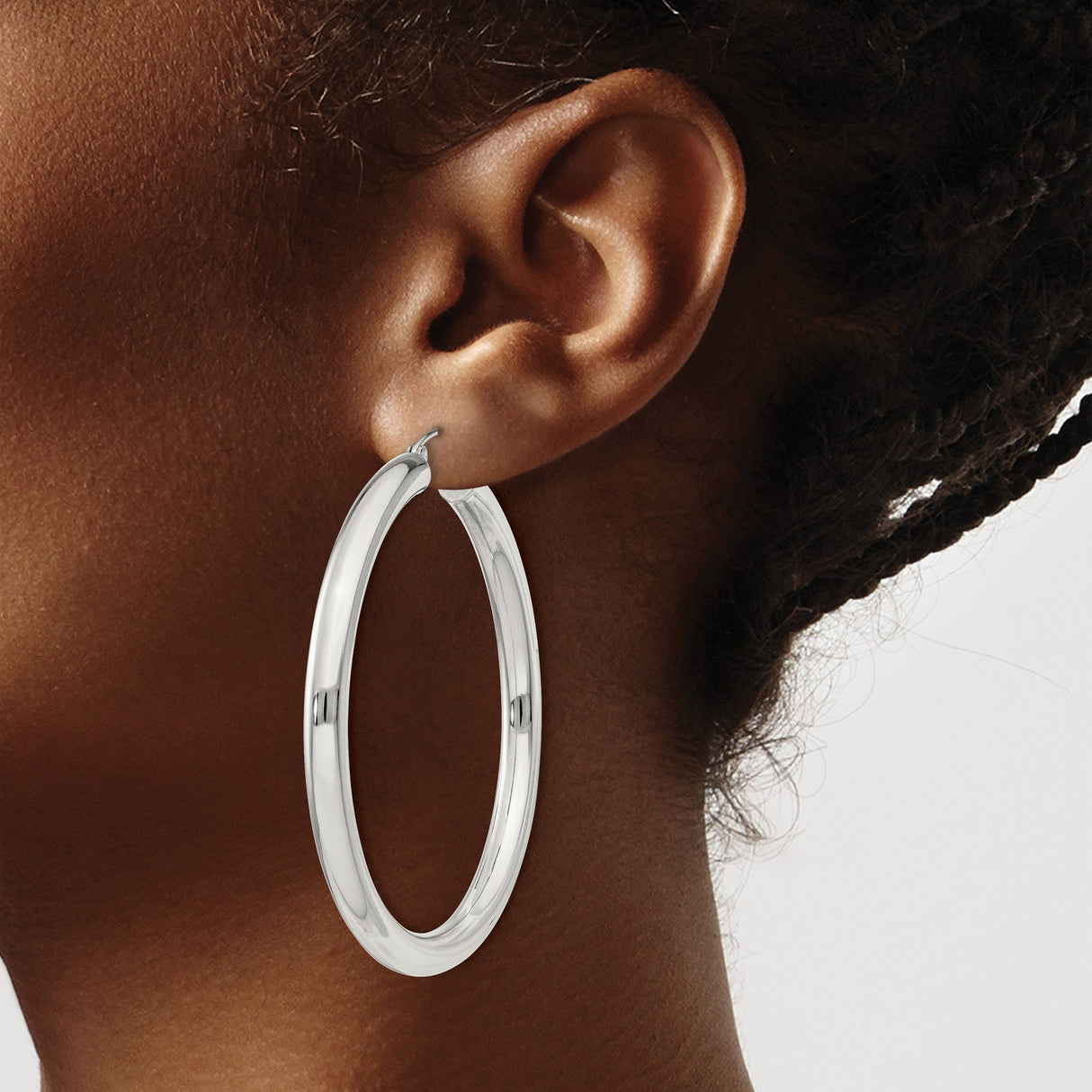 Sterling Silver Hoop Earrings, Medium to Large Round Polished Hoops, Minimalist Modern Style
