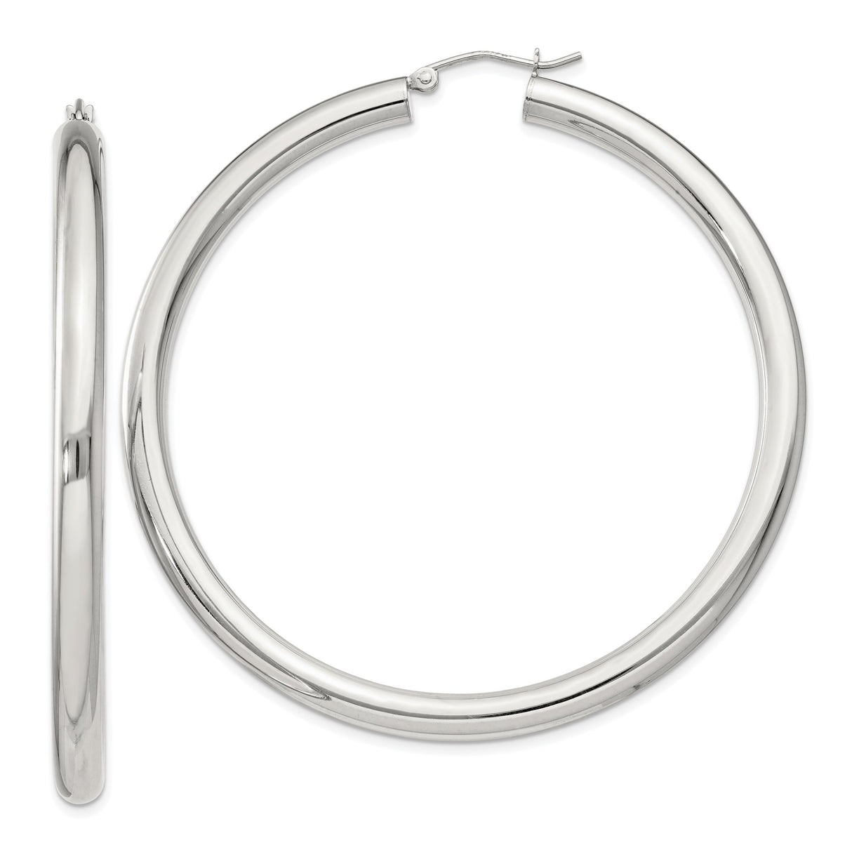 Sterling Silver Hoop Earrings, Classic Rounded Tube Design, High Polish Minimalist Style