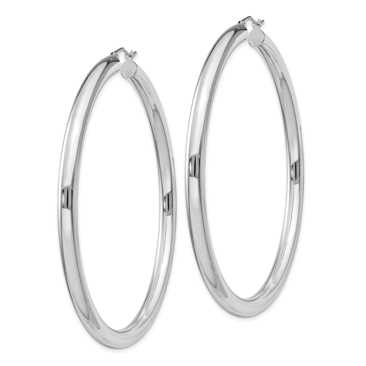 Sterling Silver Hoop Earrings, Large Polished Round Design, Rhodium Plated Minimalist Style