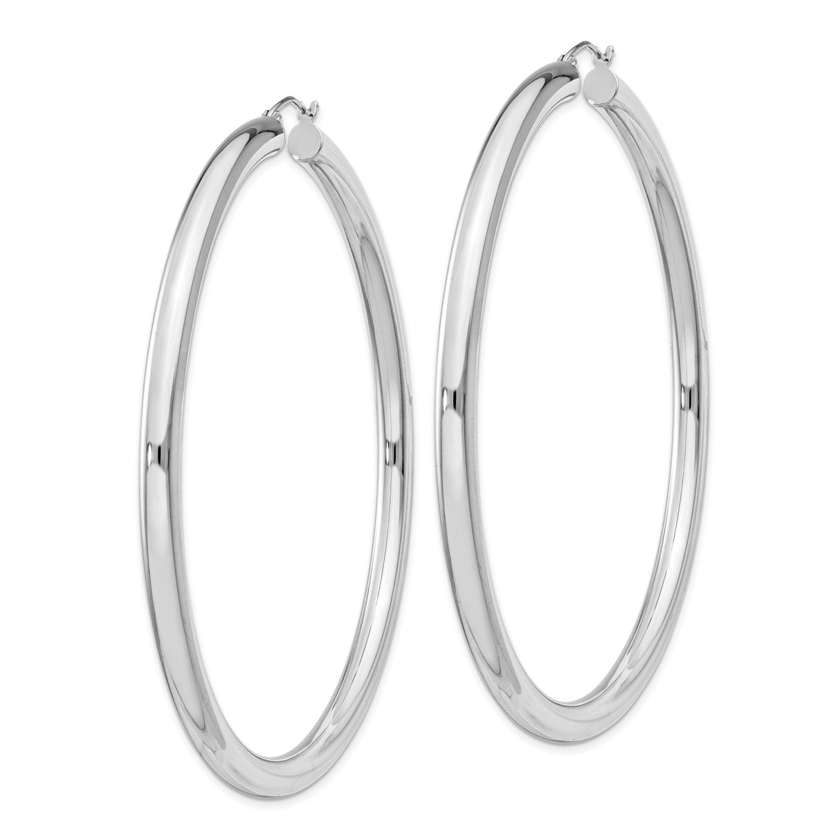 Sterling Silver Large Hoop Earrings, Rhodium Plated Polished Tube Design for Women