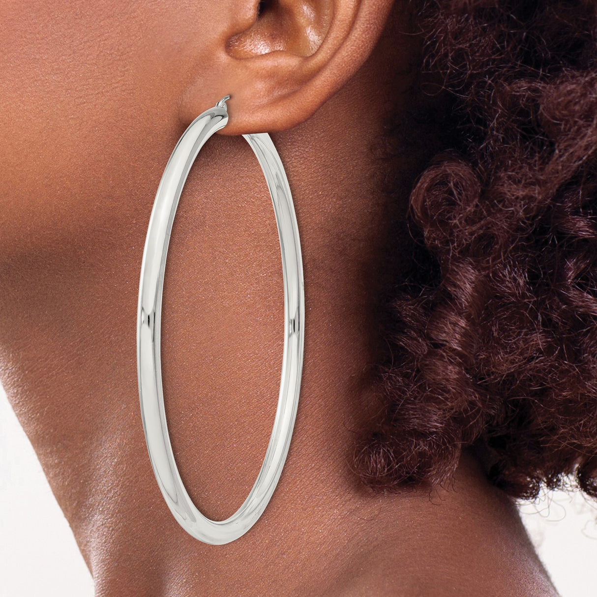 Sterling Silver Hoop Earrings, Large Round Polished Minimalist Design for Women