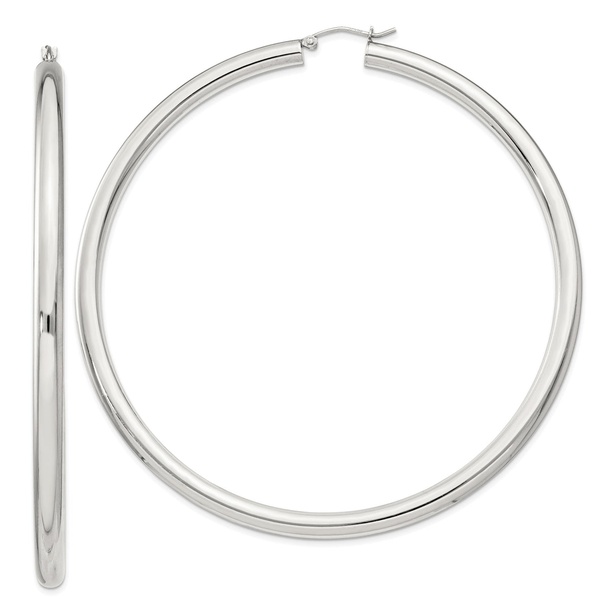 Sterling Silver Hoop Earrings, Large Round Polished Minimalist Design for Women