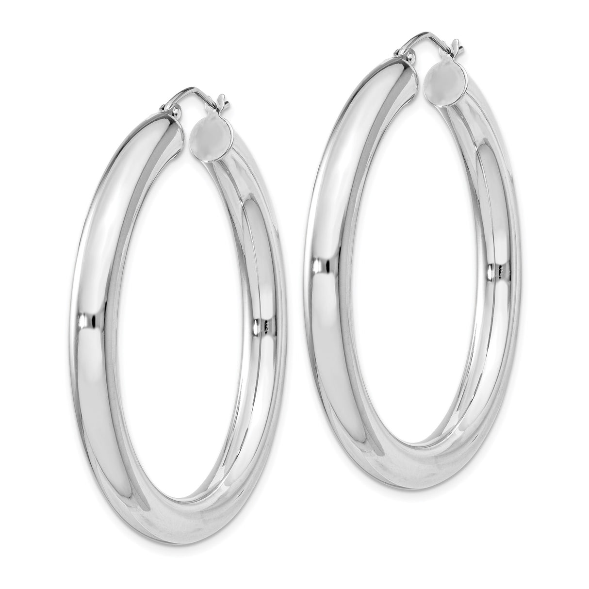Sterling Silver Hoop Earrings, Rhodium Plated Tube Style with High Polish Finish