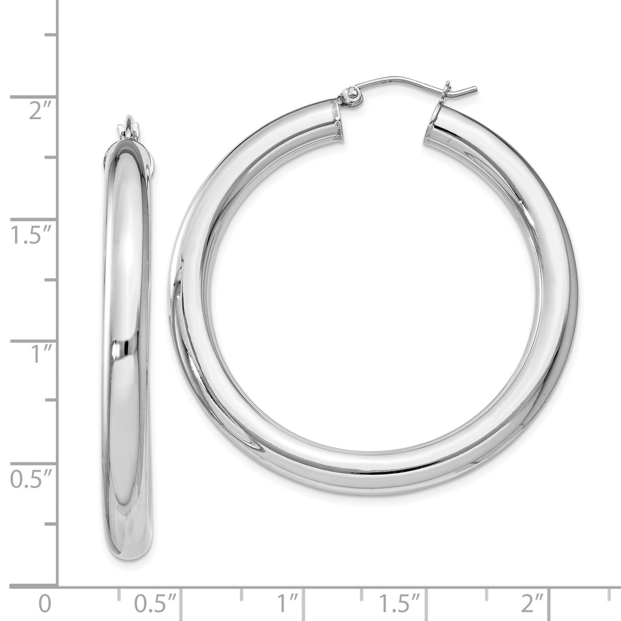 Sterling Silver Hoop Earrings, Rhodium Plated Tube Style with High Polish Finish