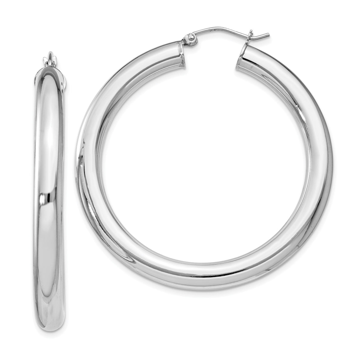 Sterling Silver Hoop Earrings, Rhodium Plated Tube Style with High Polish Finish