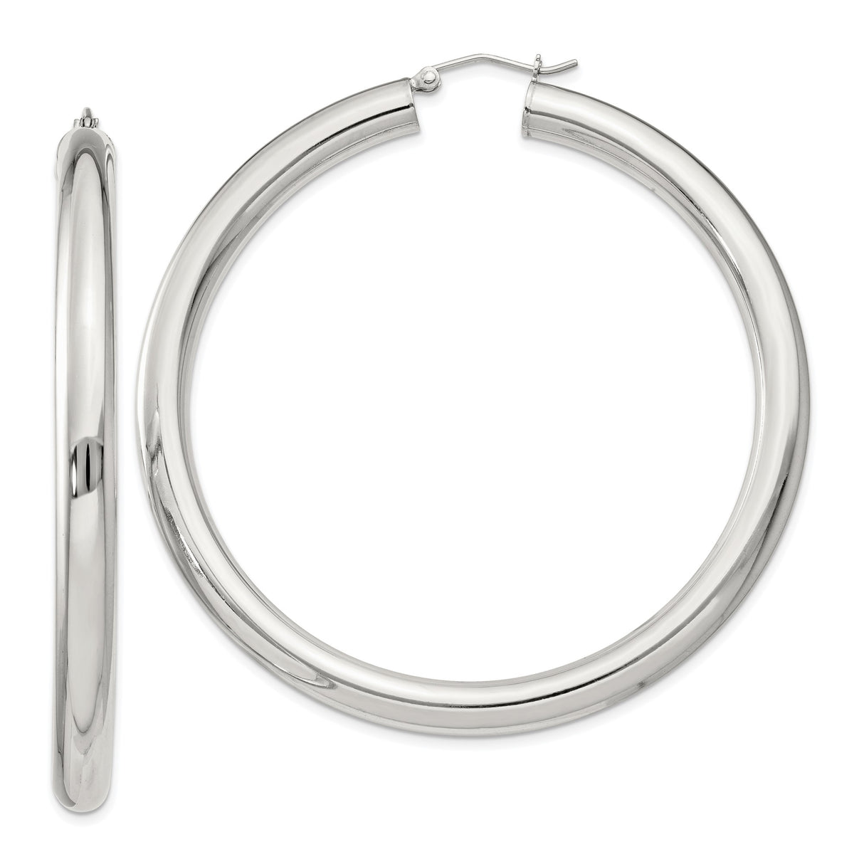 Sterling Silver Hoop Earrings, Medium Polished Round Hoops, Minimalist Modern Style for Women