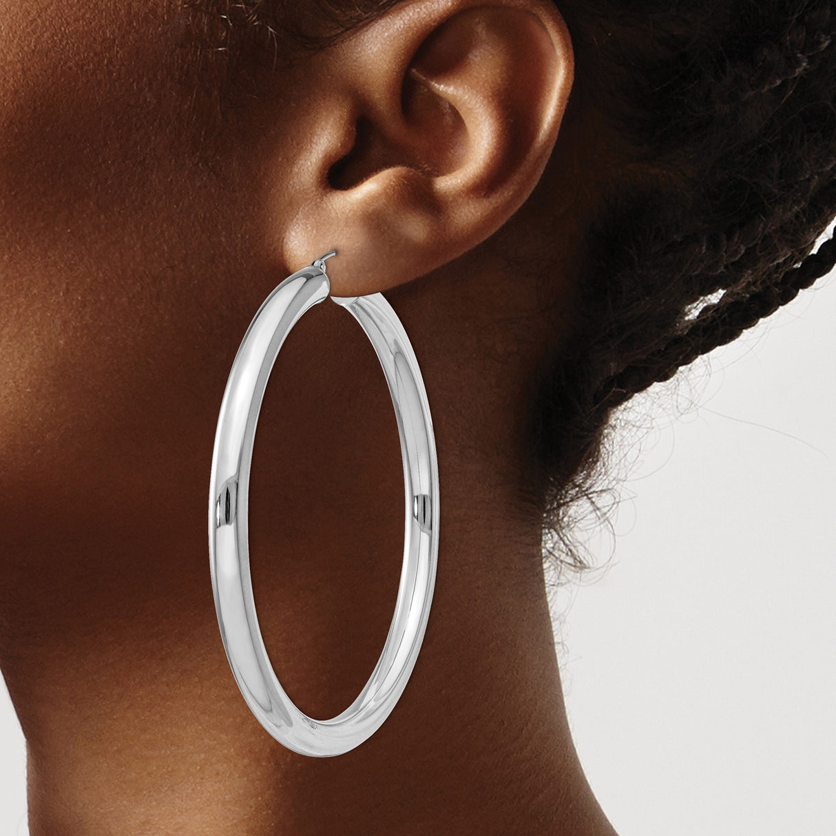 Sterling Silver Hoop Earrings, Large Polished Tube Style, Minimalist Modern Design for Women