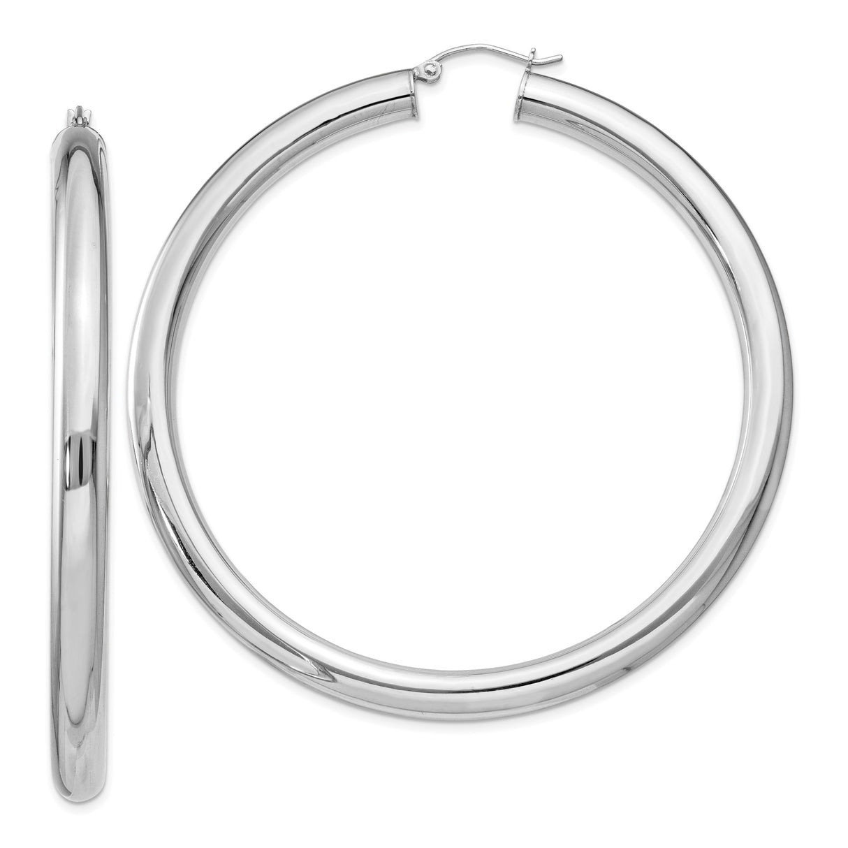 Sterling Silver Hoop Earrings, Large Polished Tube Style, Minimalist Modern Design for Women