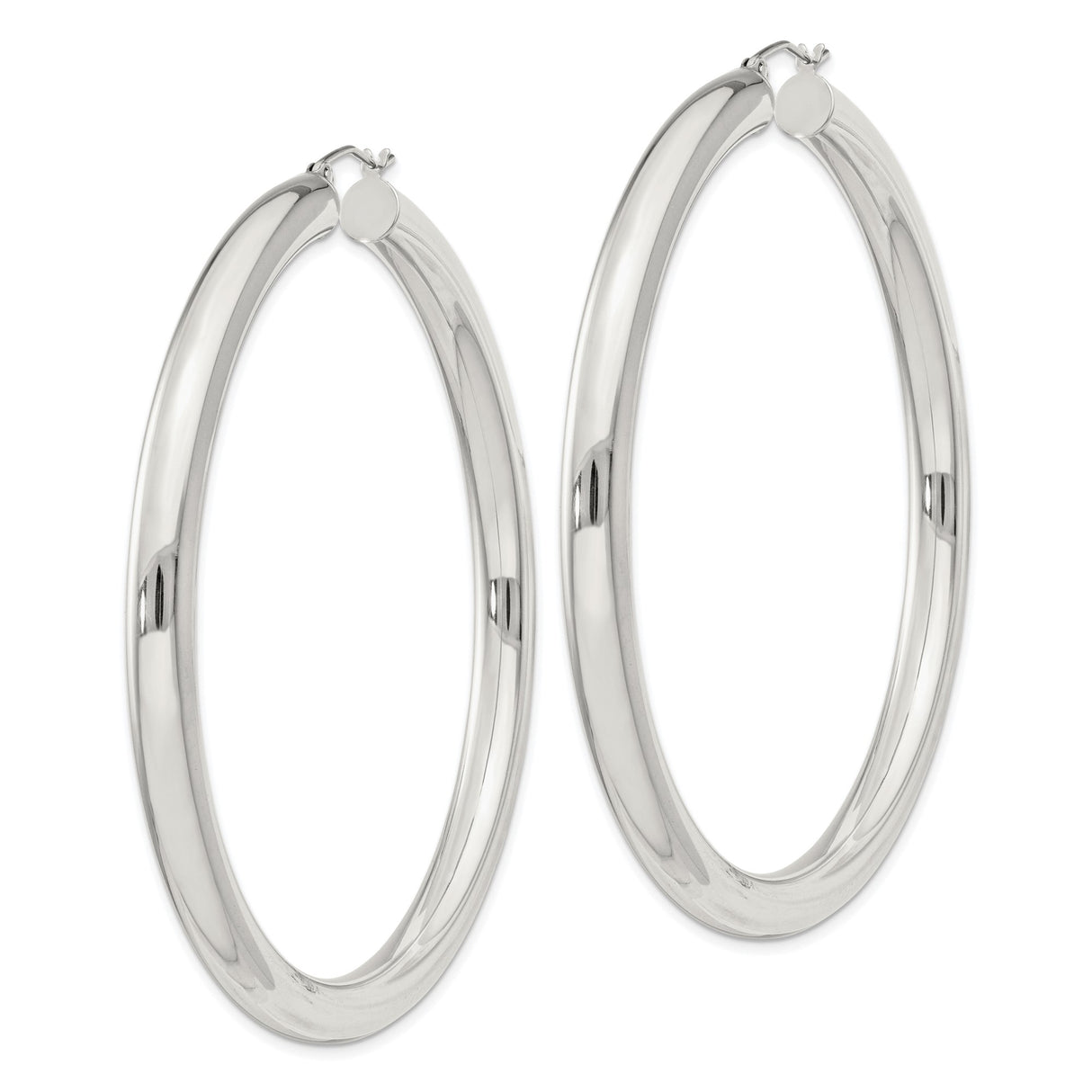 Sterling Silver Hoop Earrings, Large Round Polished Minimalist Design for Women