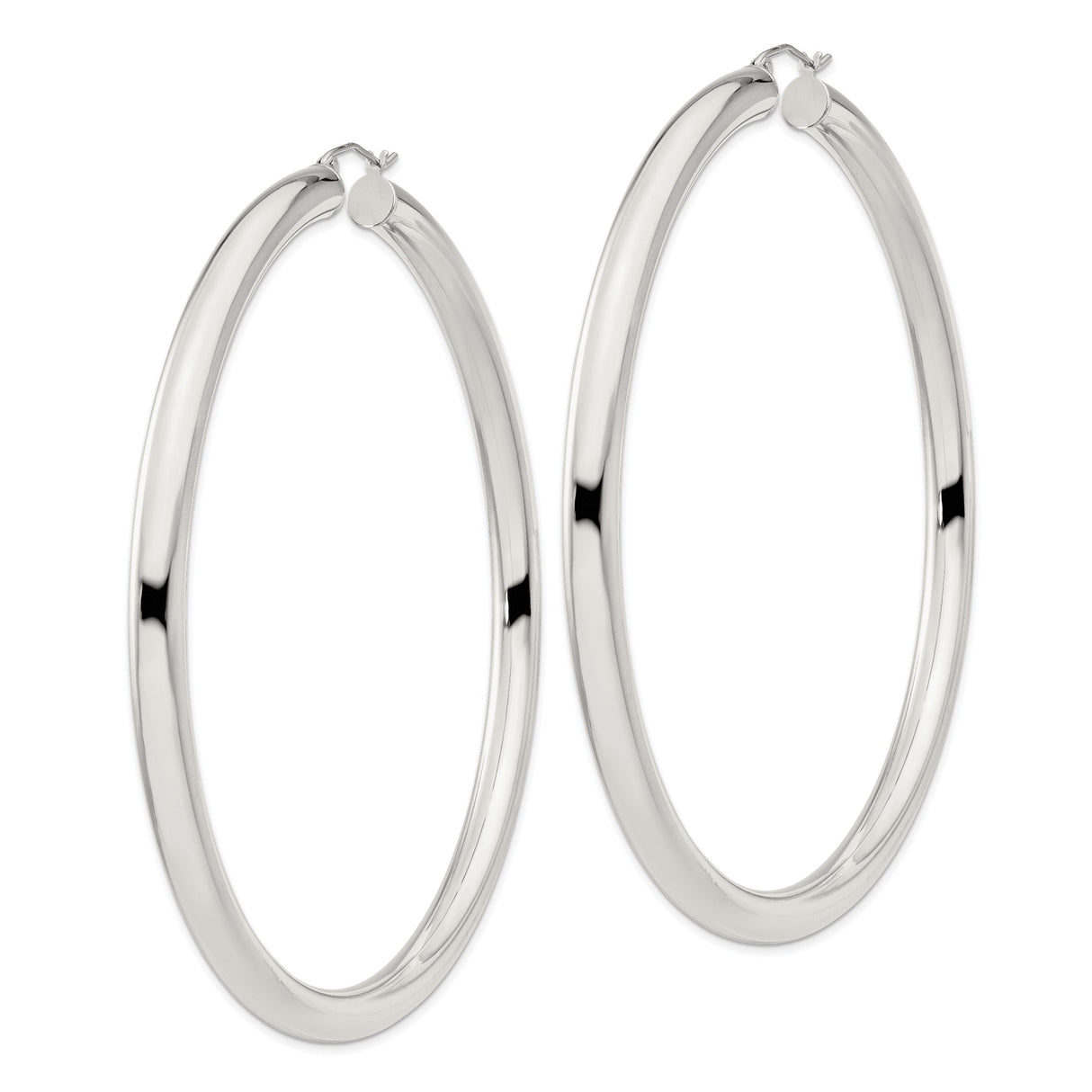 Sterling Silver Hoop Earrings, Large Round Polished Design, Minimalist Modern Style