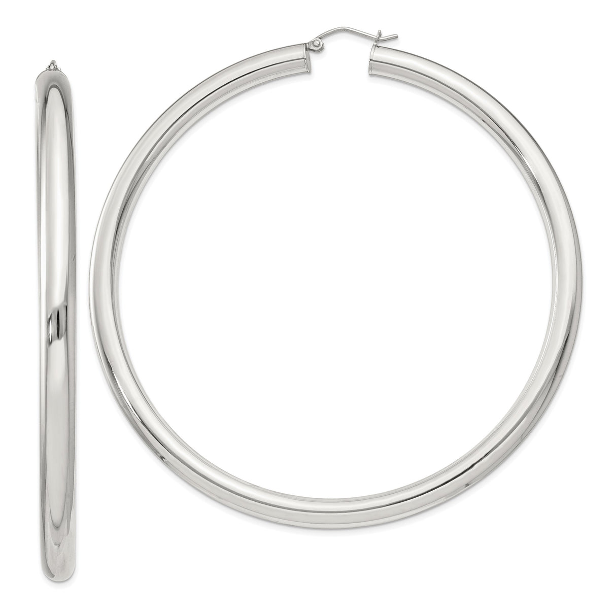Sterling Silver Hoop Earrings, Large Round Polished Design, Minimalist Modern Style