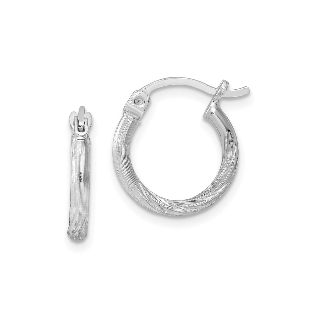 Sterling Silver Hoop Earrings, Textured Twisted Design with Hinged Closure for Women