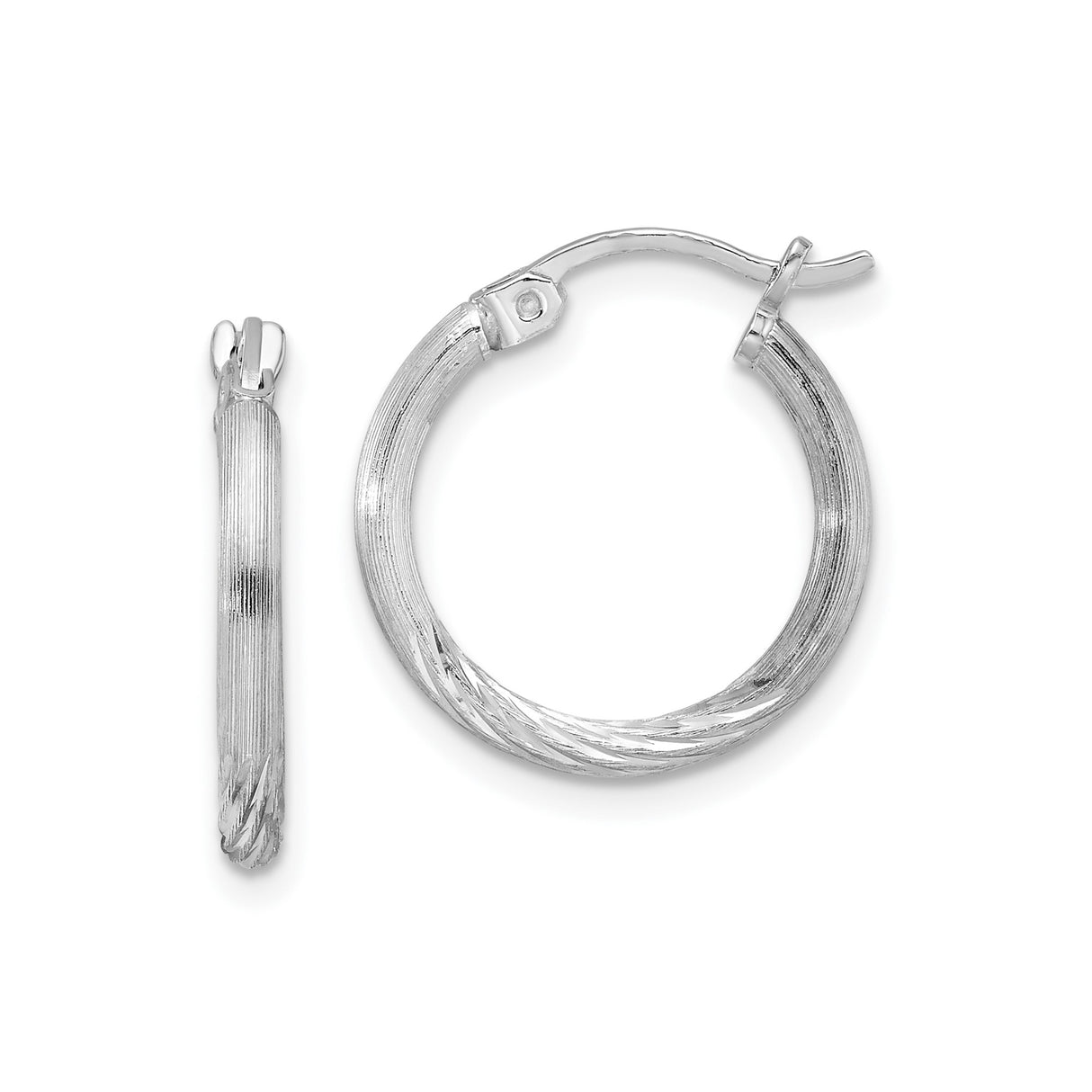 Sterling Silver Hoop Earrings, Textured Ribbed Tube with Twisted Detail, Lightweight Polished Design