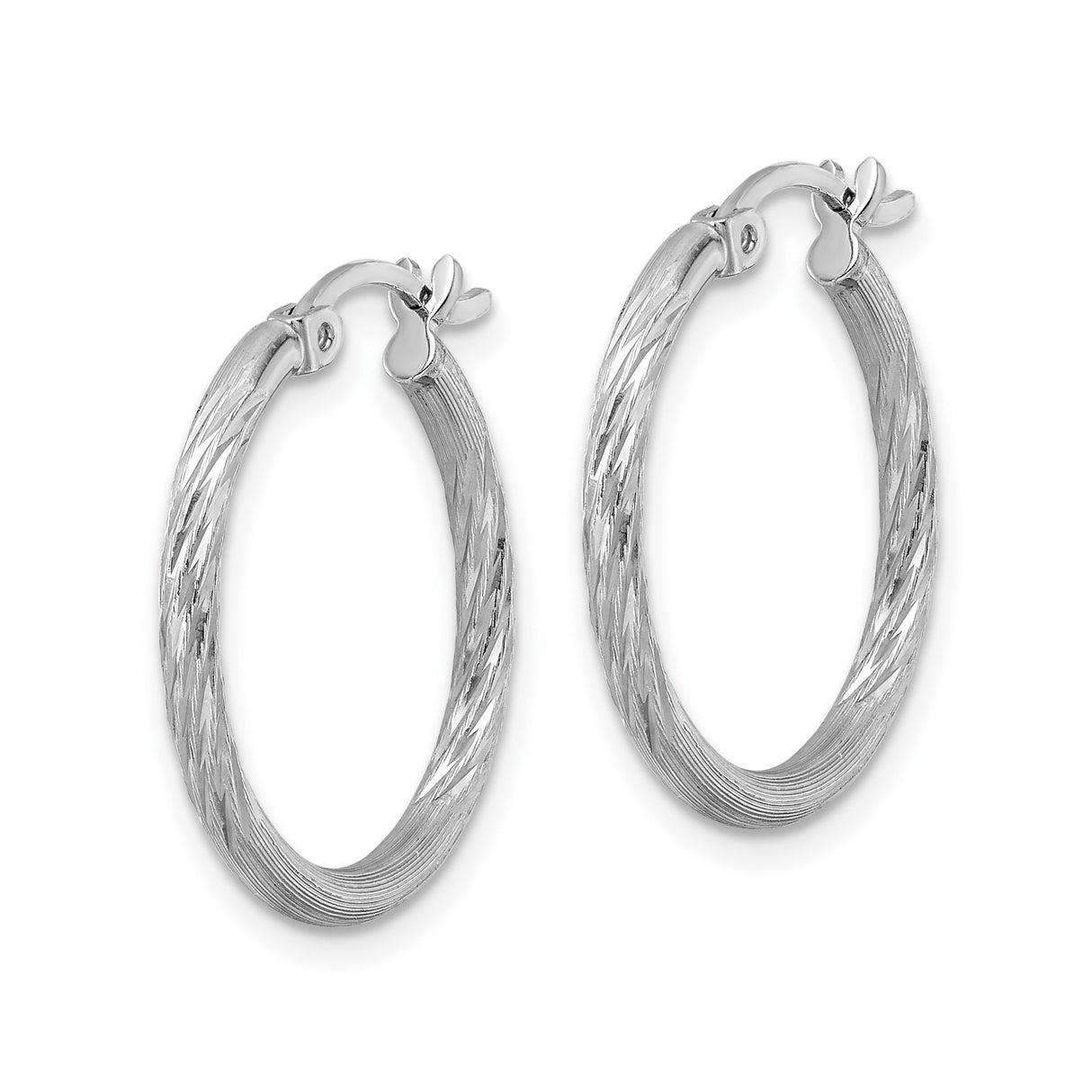 Sterling Silver Hoop Earrings, Twisted Diamond Cut Textured Round Tube Style