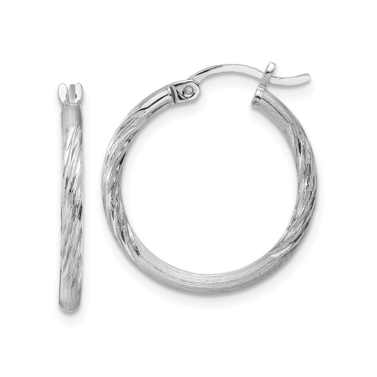 Sterling Silver Hoop Earrings, Twisted Diamond Cut Textured Round Tube Style