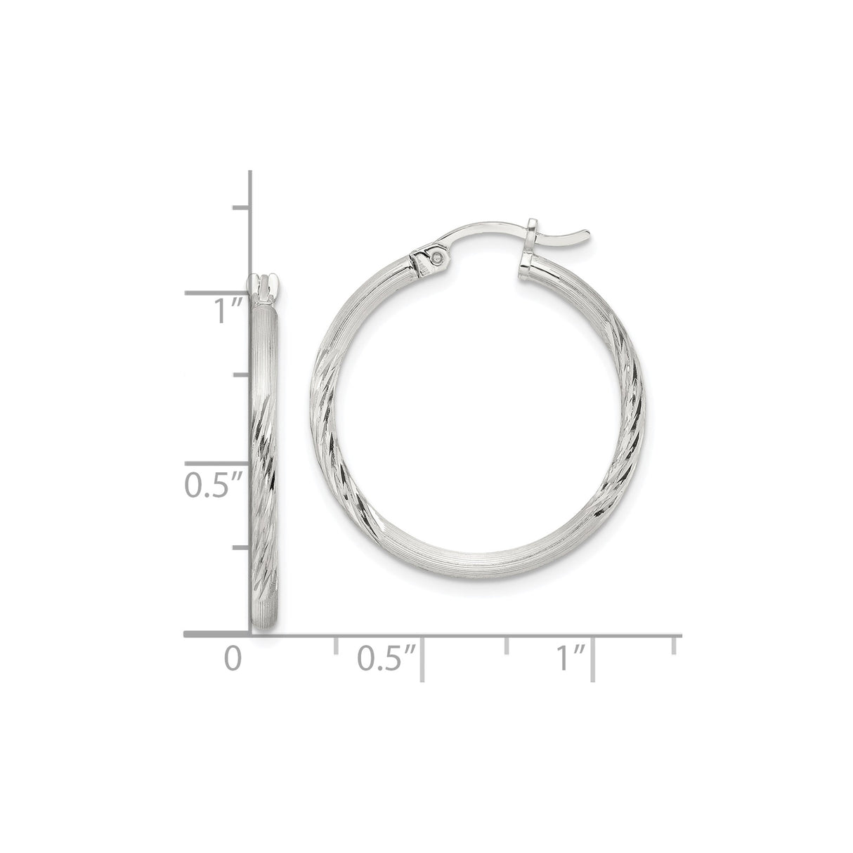 Sterling Silver Hoop Earrings, Polished and Diamond Cut Finish, Lightweight Hinged Hoops