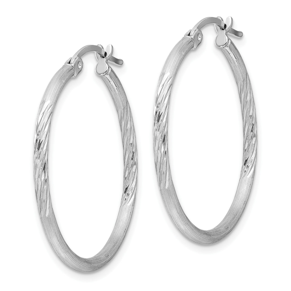 Sterling Silver Hoop Earrings with Diamond Cut and Brushed Finish, Latch Back Closure