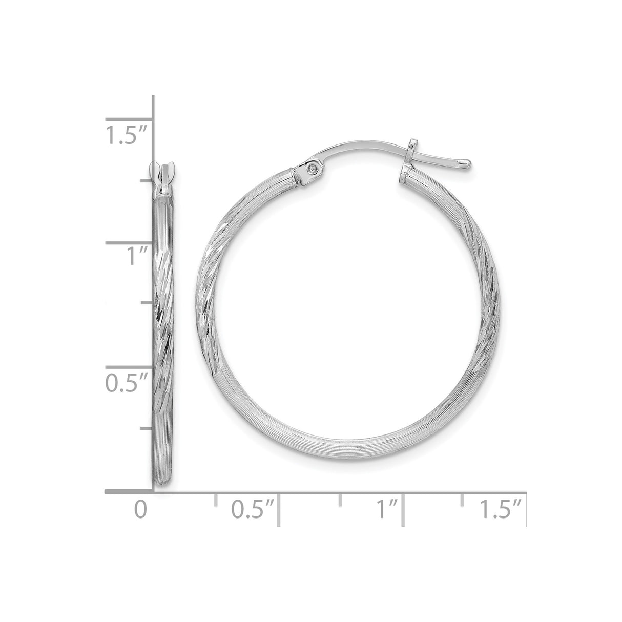 Sterling Silver Hoop Earrings with Diamond Cut and Brushed Finish, Latch Back Closure