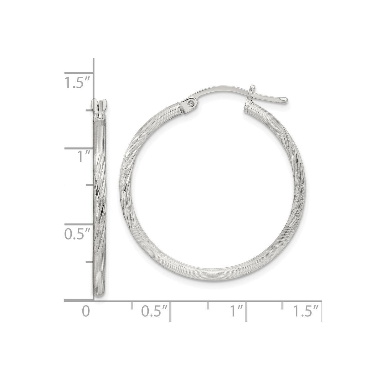 Sterling Silver Hoop Earrings, Textured Diamond-Cut Round Hoops with Satin Finish