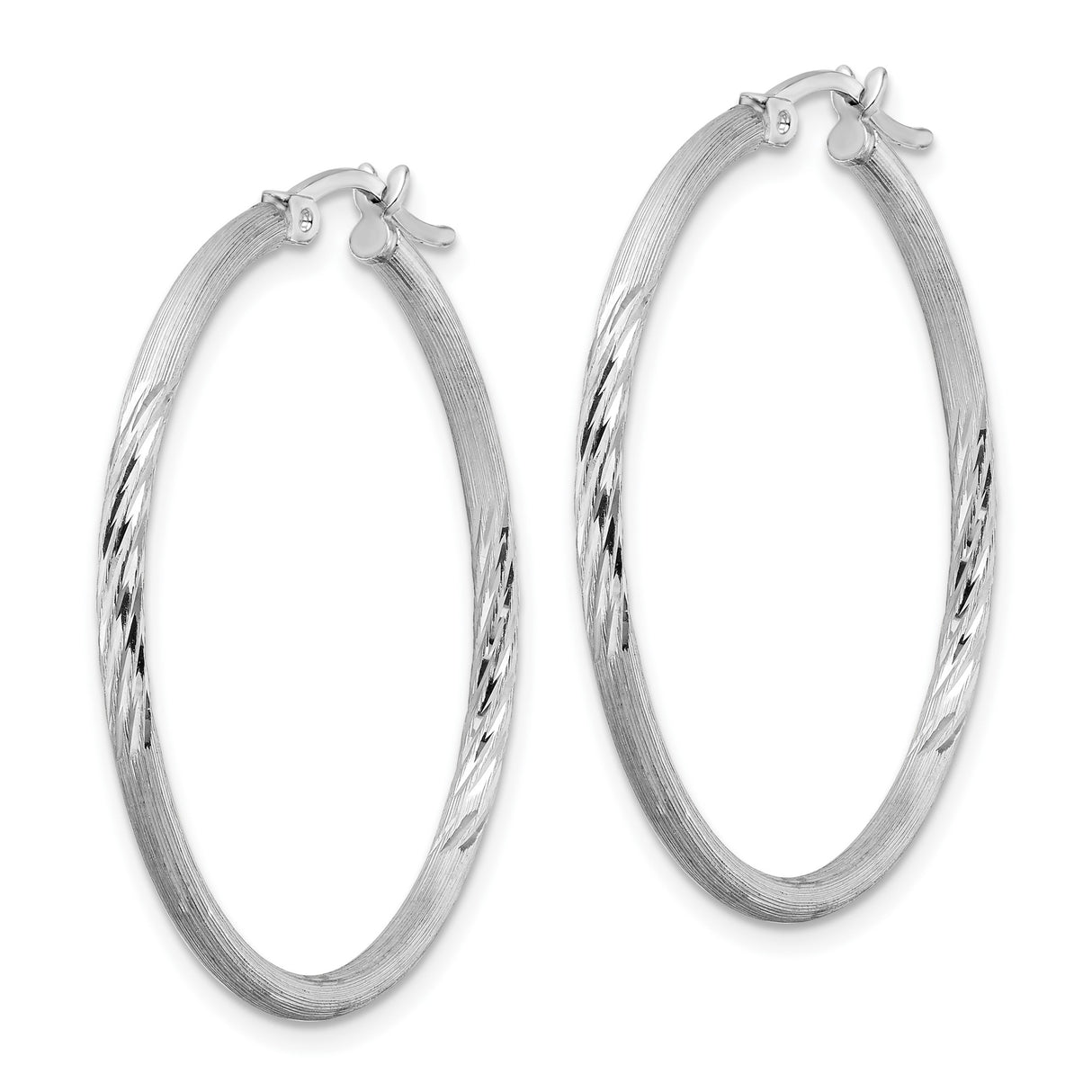 Sterling Silver Hoop Earrings with Diamond Cut and Polished Finish, Large Textured Tube Design